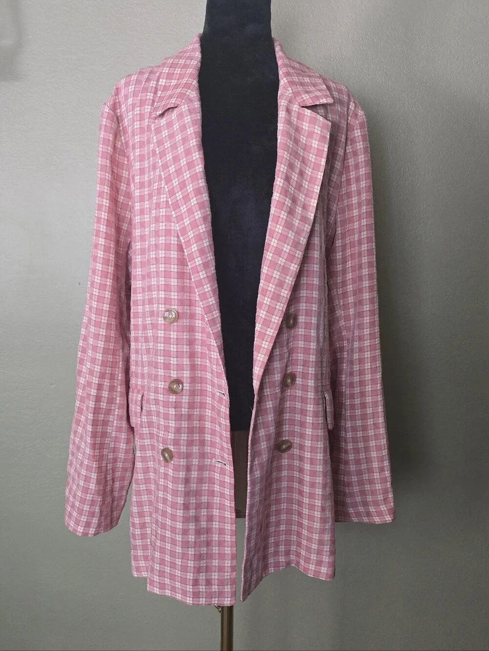 FREE PEOPLE Olivia Gingham Double Breasted Blazer XL